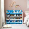imageSONGMICS Kids Large Toy Storage Unit with 16 Removable Bins for Playroom Childrens Room 417quot Space ThemeBlue  Grey  White