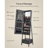 imageSONGMICS LED Cabinet Standing Lockable Jewelry Armoire with FullLength Mirror SpaceSaving Jewelry Organizer with Mirror Bottom Drawer and Shelf Gift Idea Rustic Brown UJJC025X01Ink Black