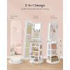 imageSONGMICS LED Jewelry Cabinet 360 Swivel Jewelry Organizer Lockable Mirror Jewelry Cabinet Standing Rounded Wide FullLength Mirror with Storage Shelves Interior Mirror Cloud White UJJC036W01Cloud White