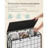 imageSONGMICS Laundry Hamper 90L Laundry Basket with Lid Clothes Hamper with Wheels Collapsible Removable Liner Bag IronMade Laundry Sorter Ink Black and Slate Gray ULCB290B11Ink Black  Cloud White