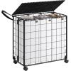 imageSONGMICS Laundry Hamper 90L Laundry Basket with Lid Clothes Hamper with Wheels Collapsible Removable Liner Bag IronMade Laundry Sorter Ink Black and Slate Gray ULCB290B11Ink Black  Cloud White