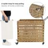 imageSONGMICS Laundry Hamper with Lid 140L Synthetic Rattan Laundry Basket with Wheels Clothes Hamper with 3 Removable Liner Bags 3Section Hampers with Handles Laundry Room Natural ULCB083N01Natural