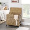 imageSONGMICS Laundry Hamper with Lid 140L Synthetic Rattan Laundry Basket with Wheels Clothes Hamper with 3 Removable Liner Bags 3Section Hampers with Handles Laundry Room Natural ULCB083N01Natural
