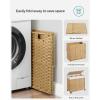 imageSONGMICS Laundry Hamper with Lid 423 Gallons 160 L Rolling Laundry Basket with Wheels 3Section Synthetic Rattan Removable Liner Bedroom 276 x 142 x 26 Inches Natural ULCB365N01Natural