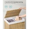 imageSONGMICS Laundry Hamper with Lid 423 Gallons 160 L Rolling Laundry Basket with Wheels 3Section Synthetic Rattan Removable Liner Bedroom 276 x 142 x 26 Inches Natural ULCB365N01Natural