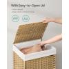 imageSONGMICS Laundry Hamper with Lid 423 Gallons 160 L Rolling Laundry Basket with Wheels 3Section Synthetic Rattan Removable Liner Bedroom 276 x 142 x 26 Inches Natural ULCB365N01Natural