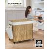 imageSONGMICS Laundry Hamper with Lid 423 Gallons 160 L Rolling Laundry Basket with Wheels 3Section Synthetic Rattan Removable Liner Bedroom 276 x 142 x 26 Inches Natural ULCB365N01Natural