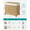 imageSONGMICS Laundry Hamper with Lid 423 Gallons 160 L Rolling Laundry Basket with Wheels 3Section Synthetic Rattan Removable Liner Bedroom 276 x 142 x 26 Inches Natural ULCB365N01Natural
