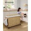 imageSONGMICS Laundry Hamper with Lid 423 Gallons 160 L Rolling Laundry Basket with Wheels 3Section Synthetic Rattan Removable Liner Bedroom 276 x 142 x 26 Inches Natural ULCB365N01Natural