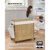 imageSONGMICS Laundry Hamper with Lid 423 Gallons 160 L Rolling Laundry Basket with Wheels 3Section Synthetic Rattan Removable Liner Bedroom 276 x 142 x 26 Inches Natural ULCB365N01Natural