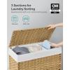imageSONGMICS Laundry Hamper with Lid 423 Gallons 160 L Rolling Laundry Basket with Wheels 3Section Synthetic Rattan Removable Liner Bedroom 276 x 142 x 26 Inches Natural ULCB365N01Natural