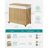imageSONGMICS Laundry Hamper with Lid 423 Gallons 160 L Rolling Laundry Basket with Wheels 3Section Synthetic Rattan Removable Liner Bedroom 276 x 142 x 26 Inches Natural ULCB365N01Natural