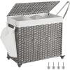imageSONGMICS Laundry Hamper with Lid 423 Gallons 160 L Rolling Laundry Basket with Wheels 3Section Synthetic Rattan Removable Liner Bedroom 276 x 142 x 26 Inches Natural ULCB365N01Gray