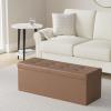 imageSONGMICS MAZIE Collection  30 Inches Storage Ottoman Bench with Flipping Lid Storage Chest Footstool Load 660 lb for Entryway Living Room Bedroom Synthetic Leather Coffee Brown ULSF045K01Coffee Brown
