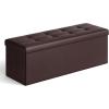 imageSONGMICS MAZIE Collection  43 Inches Folding Storage Ottoman Bench Ottoman with Storage Foot Rest Stool Load 660 lb for Living Room Synthetic Leather Brown ULSF703Brown