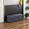 imageSONGMICS MAZIE Collection  43 Inches Folding Storage Ottoman Bench Ottoman with Storage Foot Rest Stool Load 660 lb for Living Room Synthetic Leather Brown ULSF703Dark Gray