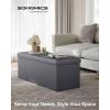 imageSONGMICS MAZIE Collection  43 Inches Folding Storage Ottoman Bench Ottoman with Storage Foot Rest Stool Load 660 lb for Living Room Synthetic Leather Brown ULSF703Dark Gray