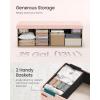 imageSONGMICS MAZIE Collection  Storage Ottoman Bench Foldable Foot Rest 15 x 43 x 15 Inches End of Bed Bench Storage Chest Load 660 lb Living Room Bedroom Entryway Moonlight Green ULSF604C01Jelly Pink
