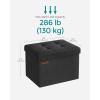 imageSONGMICS Mazie Collection  Small Folding Storage Ottoman Foot Rest Stool 122 x 161 x 122 Inches 286 lb Load Capacity for Living Room Bedroom Home Office Dorm Dark Gray ULSF102G01Ink Black