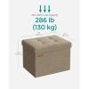 imageSONGMICS Mazie Collection  Small Folding Storage Ottoman Foot Rest Stool 122 x 161 x 122 Inches 286 lb Load Capacity for Living Room Bedroom Home Office Dorm Dark Gray ULSF102G01Light Taupe