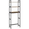 imageSONGMICS OverTheToilet Storage 3Tier Bathroom Organizer Over Toilet with Adjustable Shelves Hooks Bamboo Freestanding Space Saver Bathroom Shelves Heather Greige and Ink Black UBTS012W01Rustic Brown  Ink Black