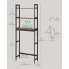 imageSONGMICS OverTheToilet Storage 3Tier Bathroom Organizer Over Toilet with Adjustable Shelves Hooks Bamboo Freestanding Space Saver Bathroom Shelves Heather Greige and Ink Black UBTS012W01Rustic Brown  Ink Black
