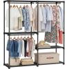 imageSONGMICS Portable Closet Freestanding Closet Organizer Clothes Rack with Shelves Hanging Rods Storage Organizer for Cloakroom Bedroom 717 x 169 x 717 Inches Black URYG037B02Black