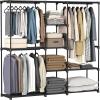 imageSONGMICS Portable Closet Freestanding Closet Organizer Clothes Rack with Shelves Hanging Rods Storage Organizer for Cloakroom Bedroom 717 x 169 x 717 Inches Black URYG037B02Black