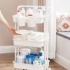 imageSONGMICS Rolling Cart 3Tier Storage Cart Storage Trolley with Handle 2 Small Organizers Steel Frame Plastic Baskets Utility Cart Easy Assembly for Bathroom Laundry Room White UBSC067W01White