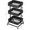imageSONGMICS Rolling Cart 3Tier Storage Cart Storage Trolley with Handle 2 Small Organizers Steel Frame Plastic Baskets Utility Cart Easy Assembly for Bathroom Laundry Room White UBSC067W01Black