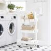 imageSONGMICS Rolling Cart 3Tier Storage Cart Storage Trolley with Handle 2 Small Organizers Steel Frame Plastic Baskets Utility Cart Easy Assembly for Bathroom Laundry Room White UBSC067W01White