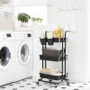 imageSONGMICS Rolling Cart 3Tier Storage Cart Storage Trolley with Handle 2 Small Organizers Steel Frame Plastic Baskets Utility Cart Easy Assembly for Bathroom Laundry Room White UBSC067W01Black