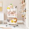 imageSONGMICS Rolling Cart 3Tier Storage Cart Storage Trolley with Handle 2 Small Organizers Steel Frame Plastic Baskets Utility Cart Easy Assembly for Bathroom Laundry Room White UBSC067W01White