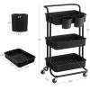 imageSONGMICS Rolling Cart 3Tier Storage Cart Storage Trolley with Handle 2 Small Organizers Steel Frame Plastic Baskets Utility Cart Easy Assembly for Bathroom Laundry Room White UBSC067W01Black