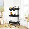 imageSONGMICS Rolling Cart 3Tier Storage Cart Storage Trolley with Handle 2 Small Organizers Steel Frame Plastic Baskets Utility Cart Easy Assembly for Bathroom Laundry Room White UBSC067W01Black