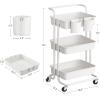 imageSONGMICS Rolling Cart 3Tier Storage Cart Storage Trolley with Handle 2 Small Organizers Steel Frame Plastic Baskets Utility Cart Easy Assembly for Bathroom Laundry Room White UBSC067W01White