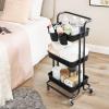 imageSONGMICS Rolling Cart 3Tier Storage Cart Storage Trolley with Handle 2 Small Organizers Steel Frame Plastic Baskets Utility Cart Easy Assembly for Bathroom Laundry Room White UBSC067W01Black