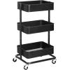 imageSONGMICS Rolling Cart 3Tier Storage Cart Storage Trolley with Handle 2 Small Organizers Steel Frame Plastic Baskets Utility Cart Easy Assembly for Bathroom Laundry Room White UBSC067W01Black