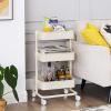 imageSONGMICS Rolling Cart 3Tier Storage Cart Storage Trolley with Handle 2 Small Organizers Steel Frame Plastic Baskets Utility Cart Easy Assembly for Bathroom Laundry Room White UBSC067W01Beige
