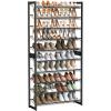 imageSONGMICS Shoe Rack 8Tier Shoe Organizer Metal Rack for Garage Set of 2 4Tier Stackable Shelf with Adjustable Flat or Angled Shelves 3240 Pairs Bronze ULMR08AInk Black