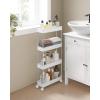 imageSONGMICS Slim Storage Cart 4Tier Rolling Cart Narrow Utility Cart on Wheels 6 Hooks 360 Swivel Wheels Lockable Steel Frame Bathroom Kitchen Office Cloud White UKSC08WTCloud White