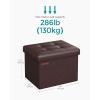 imageSONGMICS Small Folding Storage Ottoman Foot Rest Stool Cube Footrest Synthetic Leather 122 x 161 x 122 Inches 286 lb Capacity for Living Room Bedroom Dorm Coffee Brown ULSF100K01Chestnut Brown