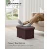 imageSONGMICS Small Folding Storage Ottoman Foot Rest Stool Cube Footrest Synthetic Leather 122 x 161 x 122 Inches 286 lb Capacity for Living Room Bedroom Dorm Coffee Brown ULSF100K01Chestnut Brown