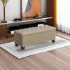 imageSONGMICS Storage Bench with Armrests Ottoman for Living Room Bedroom Entryway Steel Legs Dark Gray ULOM072G01Camel Brown