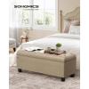 imageSONGMICS Storage Bench with Armrests Ottoman for Living Room Bedroom Entryway Steel Legs Dark Gray ULOM072G01Camel Brown