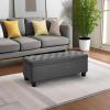 imageSONGMICS Storage Bench with Armrests Ottoman for Living Room Bedroom Entryway Steel Legs Dark Gray ULOM072G01Dark Gray
