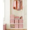 imageSONGMICS Storage Cubes 11Inch NonWoven Fabric Bins with Double Handles Set of 6 Closet Organizers for Shelves Foldable for Clothes Cattail Gray UROB26LGJelly Pink