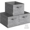 imageSONGMICS Storage Cubes 157 x 118 x 95 Inches NonWoven Fabric Bins with Double Handles Set of 3 Closet Organizers for Shelves Foldable for Clothes Cattail Gray UROB440G01Cattail Gray