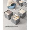 imageSONGMICS Storage Cubes 157 x 118 x 95 Inches NonWoven Fabric Bins with Double Handles Set of 3 Closet Organizers for Shelves Foldable for Clothes Cattail Gray UROB440G01Cattail Gray