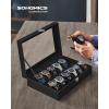 imageSONGMICS Watch Box Bundle 12Slot Watch Case with Glass Lid Watch Holder with Removable Watch Pillow Velvet Lining Metal Clasp Watch Display Black UJWB12BK and UJWB012B01